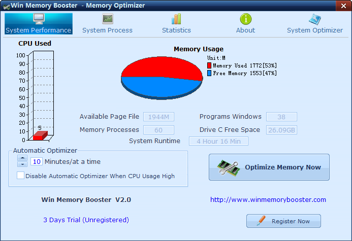 Screenshot of Win Memory Booster(Memory Optimizer)